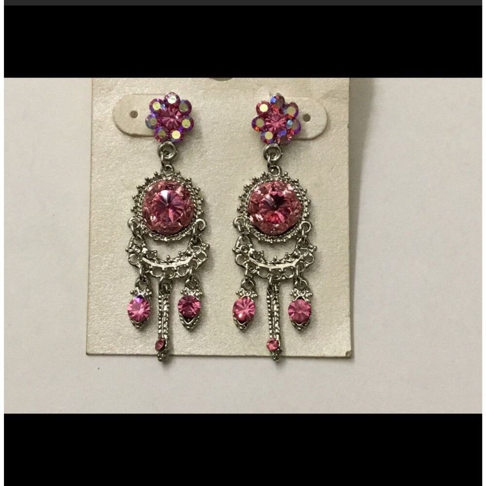 Gorgeous Pink Crystal Dangle Earrings